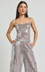 Tricia Top - Sequin Cami Top in Grey