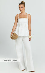 Valerie Two Piece Top and Pants Set - Baby Doll Top And Relaxed Pants Set in Off White