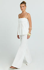Valerie Two Piece Top and Pants Set - Baby Doll Top And Relaxed Pants Set in Off White