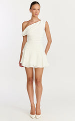 Vega Mini Dress - Off Shoulder Drop Waist Dress in White