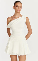 Vega Mini Dress - Off Shoulder Drop Waist Dress in White