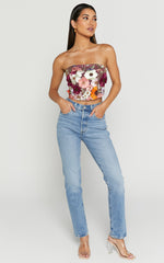 Wren Top - Strapless Garden Flowers Corset Top in Burgundy
