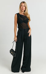 Xandria Pants - Double Pleated Wide Leg Pants in Black
