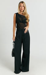 Xandria Pants - Double Pleated Wide Leg Pants in Black