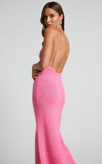 Yurika Midi Dress - Knit Open Back Dress in Bright Pink