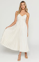 Zayla Midi Dress - Plisse Twist Front Dress in Oyster