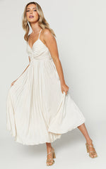 Zayla Midi Dress - Plisse Twist Front Dress in Oyster