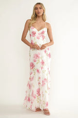 Charlisa Ruffle Maxi Dress Floral White