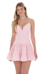 Gingham V-Neck Dress In Pink