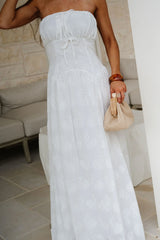 Eyelet Strapless Maxi Dress-Off White