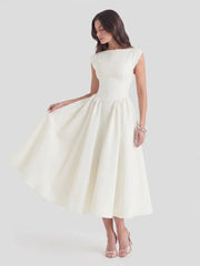 Timeless Hepburn Style Full Skirt Midi Dress