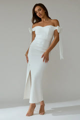 Have Faith Off-Shoulder Bow Sleeve Maxi Dress White