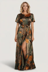 Agnes Satin Maxi Dress | Olive Floral