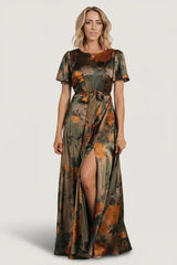 Agnes Satin Maxi Dress | Olive Floral
