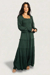 Amanda Smocked Dotted Maxi Dress | Evergreen