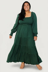 Amanda Smocked Dotted Maxi Dress | Evergreen