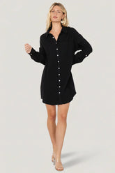Andres Button Shirt Dress | Black