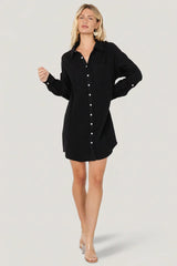 Andres Button Shirt Dress | Black
