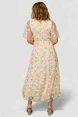 Arabella Embroidered Tulle Maxi Dress | Gold + White