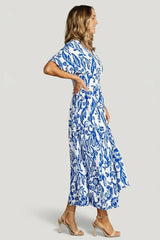 Austin Kimono Dress | Cobalt Print