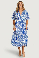 Austin Kimono Dress | Cobalt Print