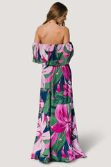Azalea Off Shoulder Maxi Dress | Green + Fuchsia Floral