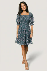 Azlyn Smocked Short Dress | Blue Multi
