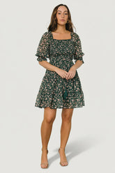 Azlyn Smocked Short Dress | Green + Pink Floral