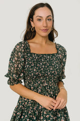 Azlyn Smocked Short Dress | Green + Pink Floral