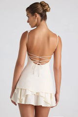 Ruffle-Trim Button-Detail Corset Mini Dress In Ivory