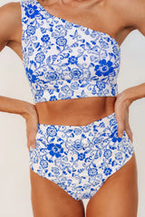 Bali High Rise Bikini Bottom | White + Cobalt Floral