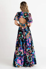 Bastina Open Back Maxi Dress | Black Print