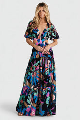 Bastina Open Back Maxi Dress | Black Print