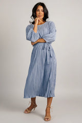 Bethany Pleated Midi Dress | Light Blue