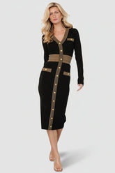 Birgitta Ribbed Sweater Dress | Black + Gold