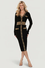 Birgitta Ribbed Sweater Dress | Black + Gold