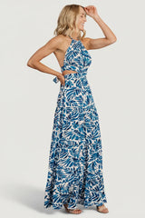 Brett Halter Maxi Dress | Cobalt Print