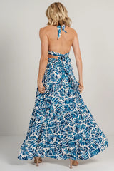 Brett Halter Maxi Dress | Cobalt Print