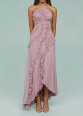 Livette - Halter Neck And Ruffles Maxi Dress