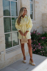 Puff Sleeve Mini Poplin Dress-Yellow