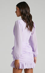 Can I Be Your Honey Plunge Balloon Sleeve Mini Dress in Lilac