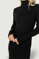 Caldwell Ribbed Turtleneck Midi Dress | Black