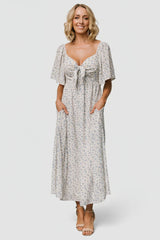Carah Tie Dress | Off White + Blue Floral