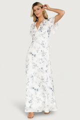 Carmen Maxi Dress | Off White + Blue Floral