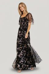 Cassandra Tulle Maxi Dress | Metallic Black