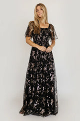 Cassandra Tulle Maxi Dress | Metallic Black