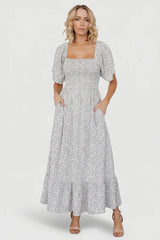 Cassis Smocked Midi Dress | Ivory + Black Floral
