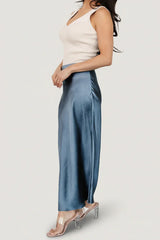 Celeste Satin Midi Skirt | Steel Blue
