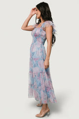 Clementine Tulle Midi Dress | Light Blue + Pink