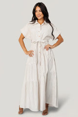 Covey Button Up Maxi Dress | Cream Stripe